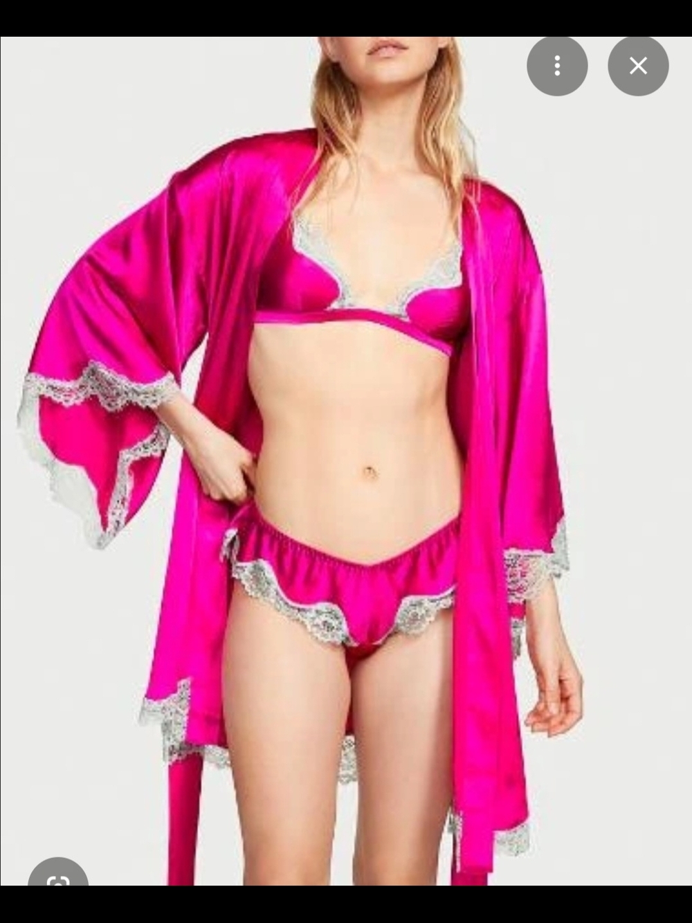Victoria's Secret Hot Pink Satin Robe and Lace-Trim Lingerie Set